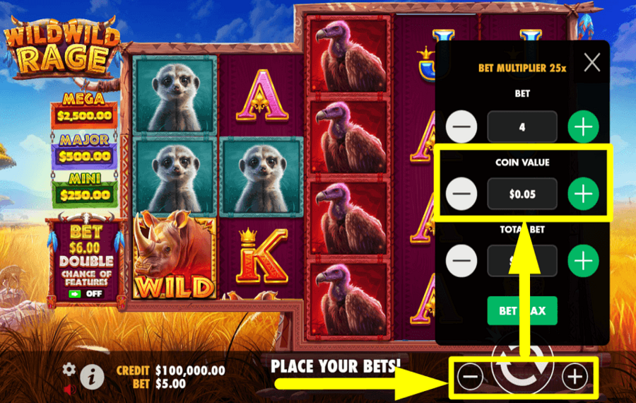 Wild Wild Rage ALLOT THE COIN VALUE.