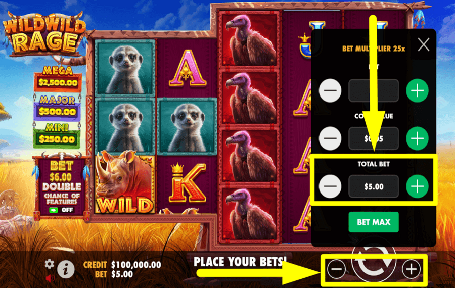 Wild Wild Rage ADJUST THE TOTAL BET.