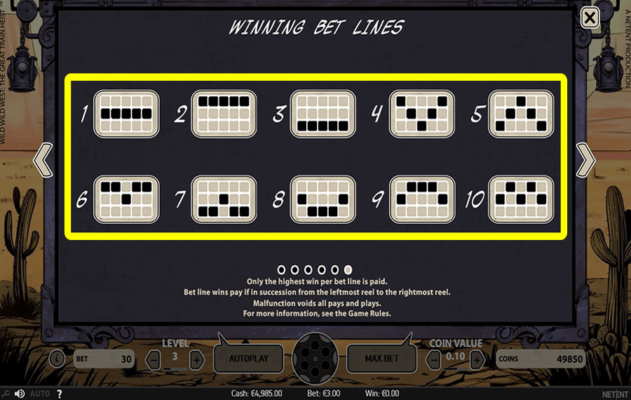Wild Wild West The Great Train Heist Scegli le linee di pagamento.