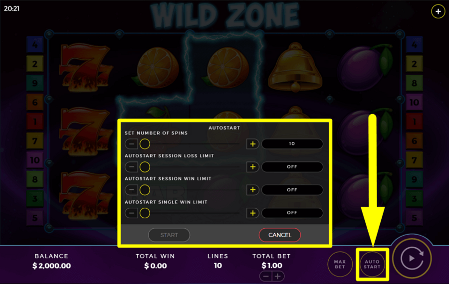 Wild Zone AKTIVIEREN SIE AUTOMATISCHE SPINS.