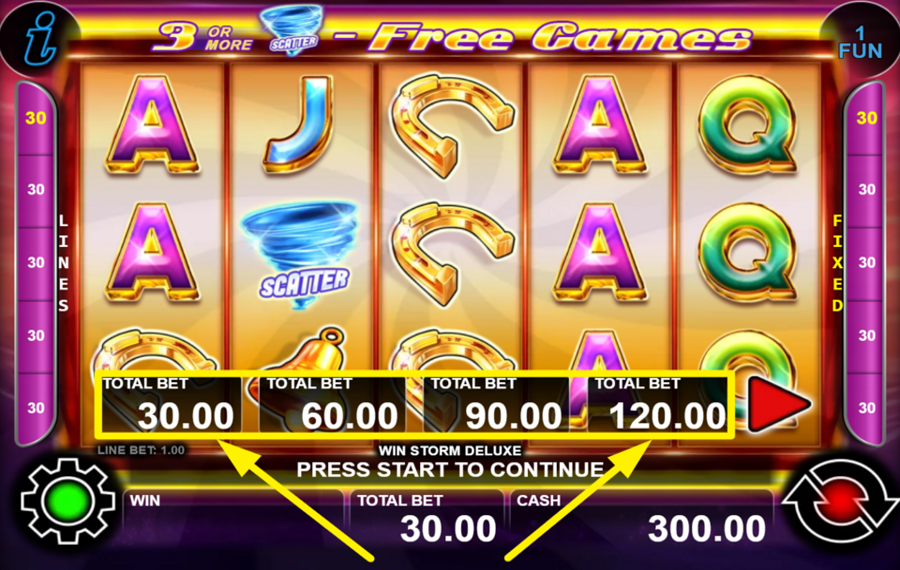 Win Storm Deluxe ELIGE UN IMPORTE TOTAL DE APUESTA.