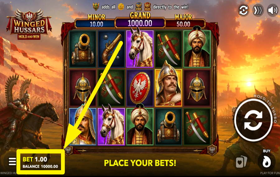 Winged Hussars Hold and Win 賭け金の値を割り当ててください。