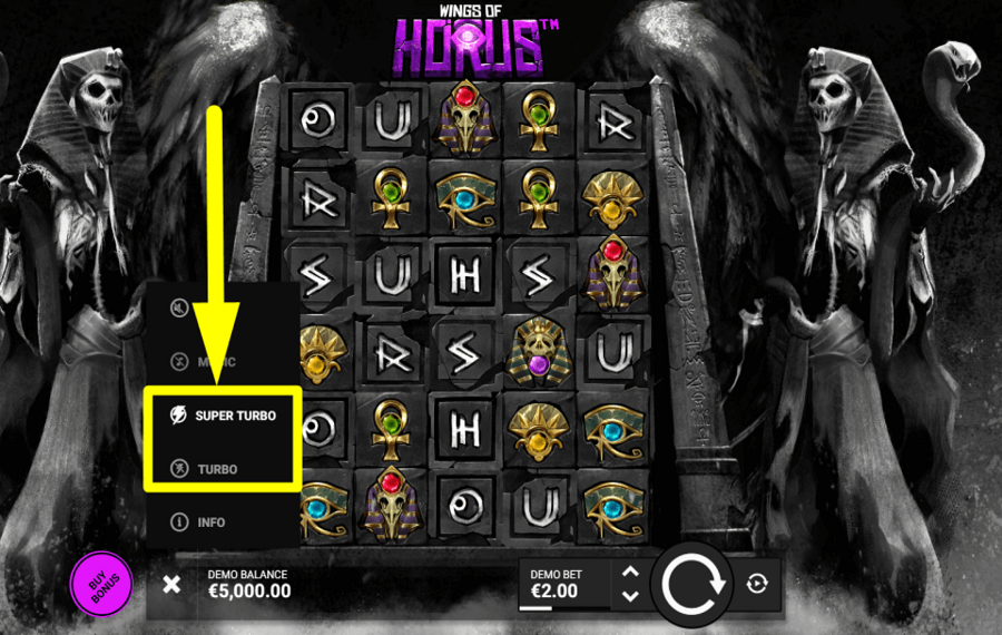 Wings of Horus SELECT TURBO MODE.