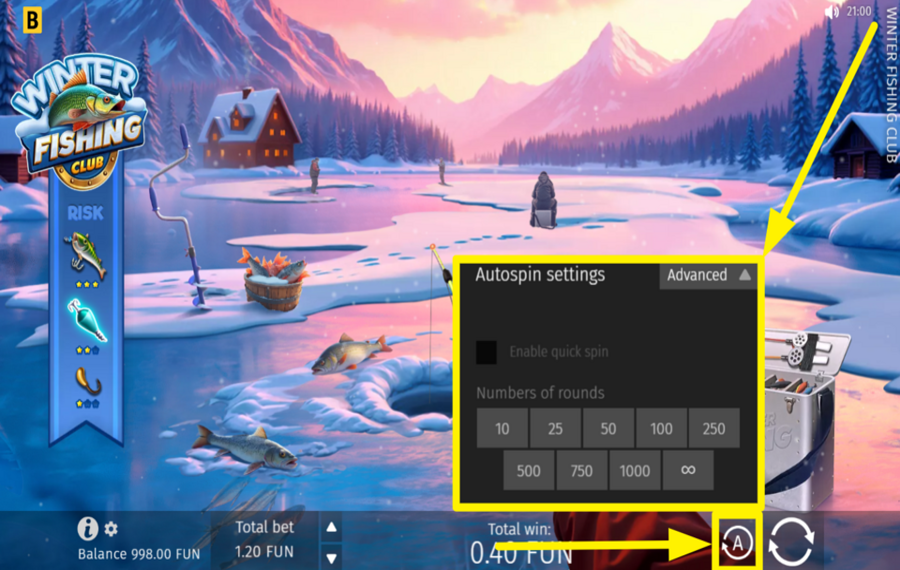 Winter Fishing Club ACTIVATE AUTOMATIC PLAY.