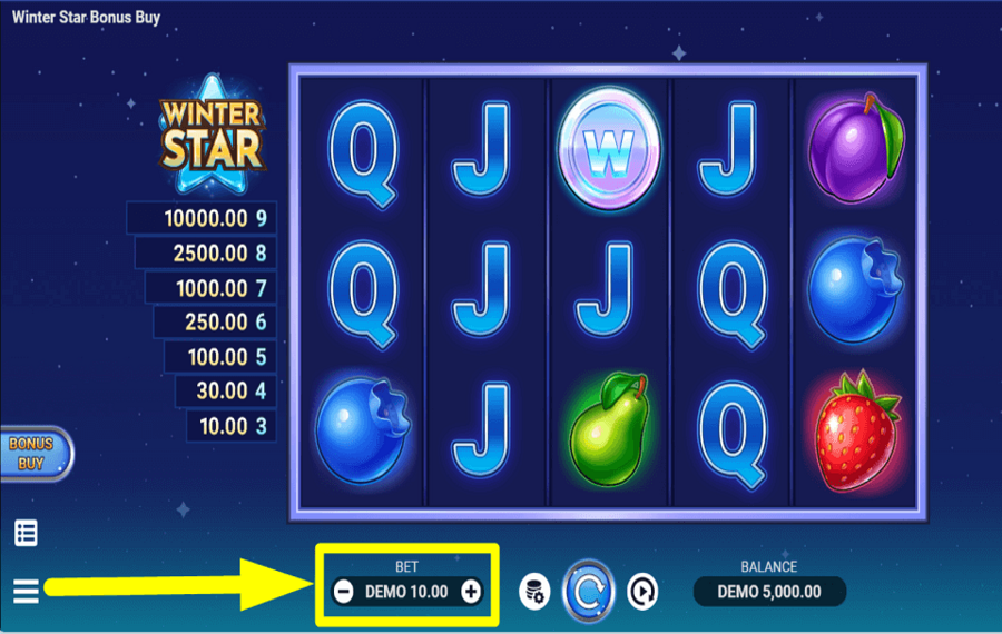 Winter Star Bonus Buy CHOOSE YOUR BET VALUE.
