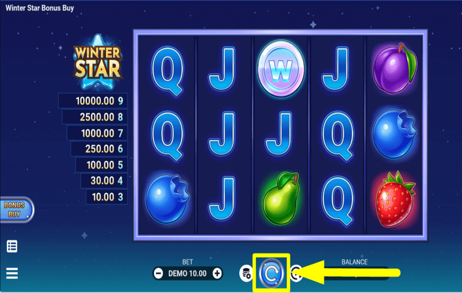 Winter Star Bonus Buy CLICK SPIN TO BEGIN.