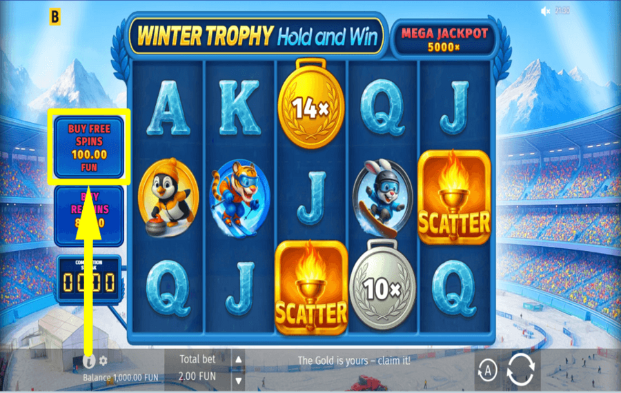 Winter Trophy Hold and Win BEZAHLEN SIE FÜR ZUSÄTZLICHE DREHUNGEN.