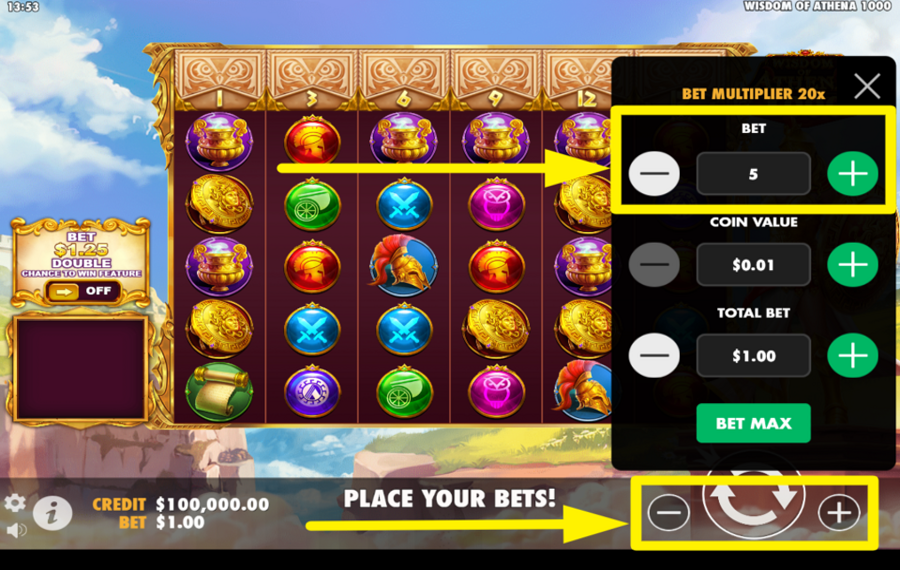 Wisdom of Athena 1000 CAMBIAR NIVEL DE APUESTA.