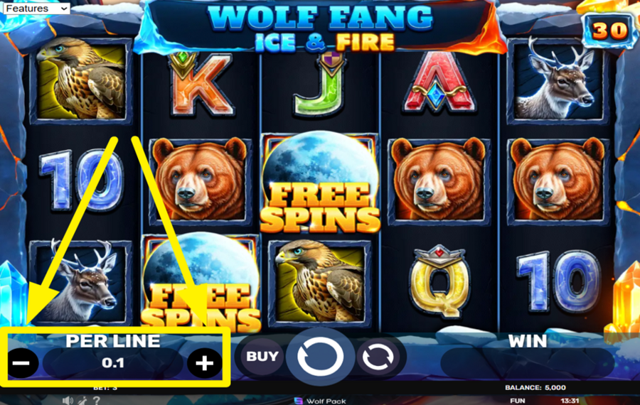 Wolf Fang Ice and Fire DECIDE ON YOUR STAKE PER LINE.