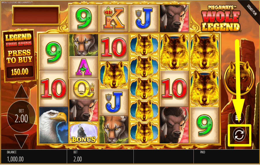 Wolf Legend Megaways CONTINUAR CON LA REPRODUCCIÓN AUTOMÁTICA.