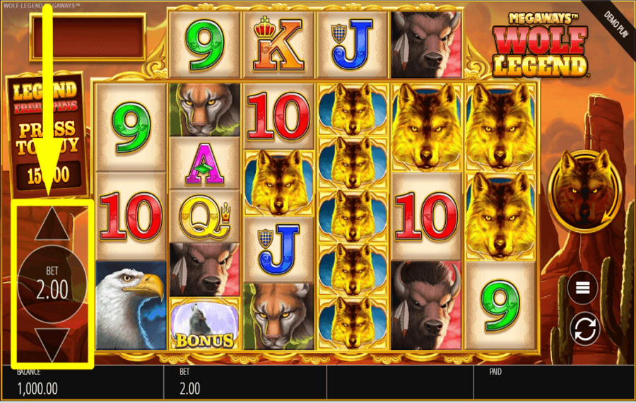 Wolf Legend Megaways ELIGE EL IMPORTE DE LA APUESTA.