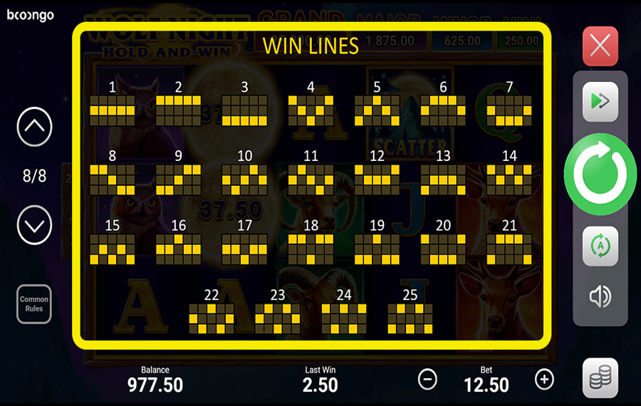 Wolf Night Choose the paylines.