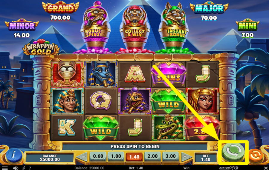 Wrappin Gold КРУТИТЕ ВРАЩЕНИЯ БАРАБАНОВ.