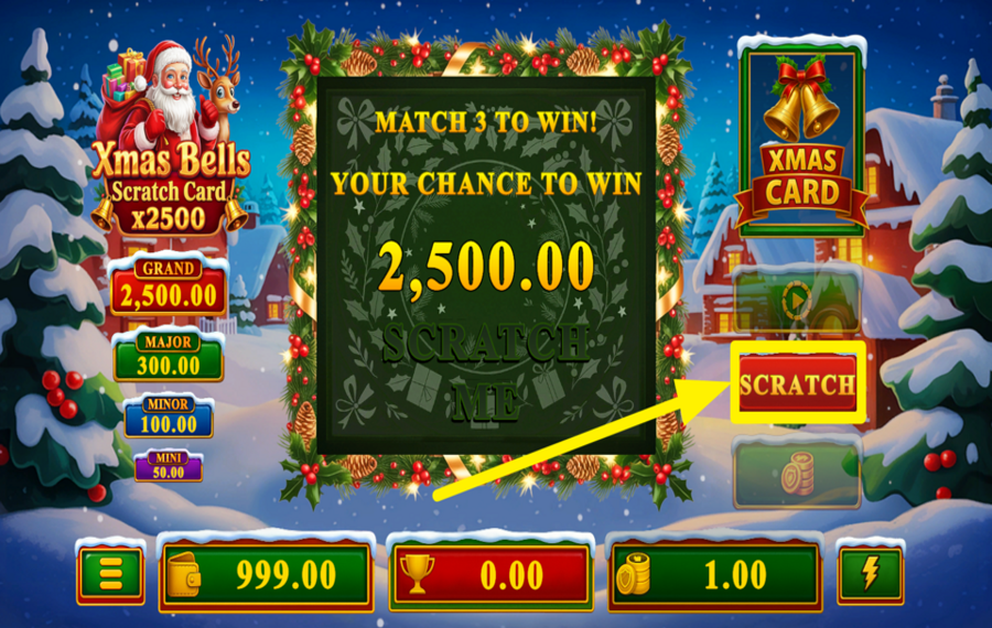 Xmas Bells Scratchcard x2500 РАСКРОЙТЕ СИМВОЛЫ.