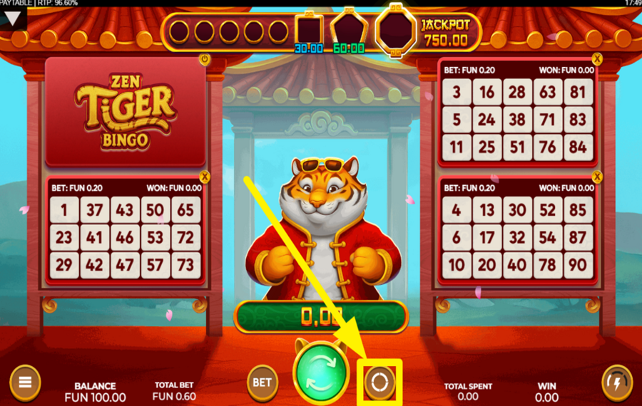 Zen Tiger Bingo UTILIZZA LA FUNZIONE DI RIPRODUZIONE AUTOMATICA.