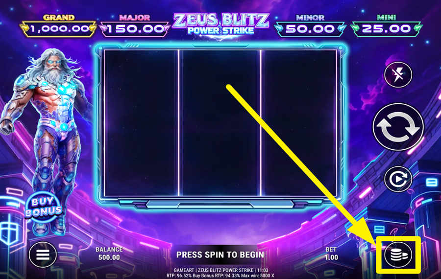 Zeus Blitz Power Strike ELIGE UN IMPORTE PARA TU APUESTA.