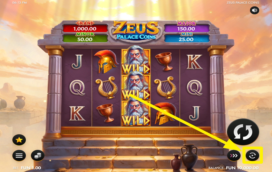 Zeus Palace Coins DIE ROLLEN DREHEN AUTOMATISCH.