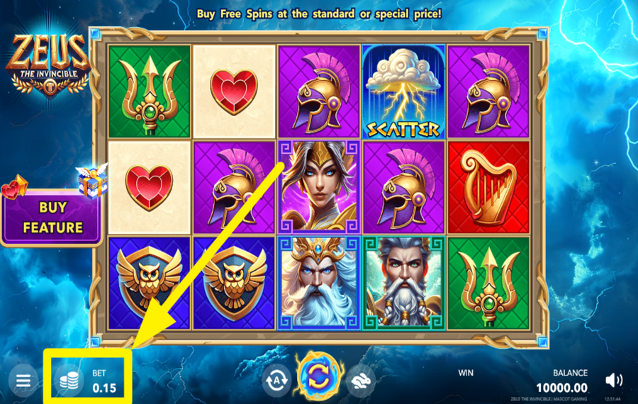 Zeus the Invincible DECIDE ON THE TOTAL BET.