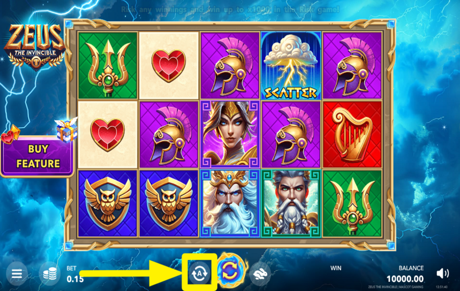 Zeus the Invincible EMPLOY THE AUTOMATIC SPIN.