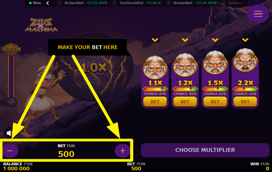 Zeus X Machina SET YOUR STAKE.