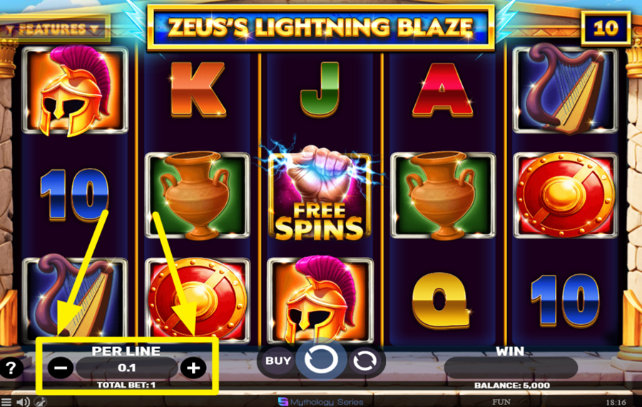 Zeuss Lightning Blaze Weisen Sie den Einsatz pro Linie zu.