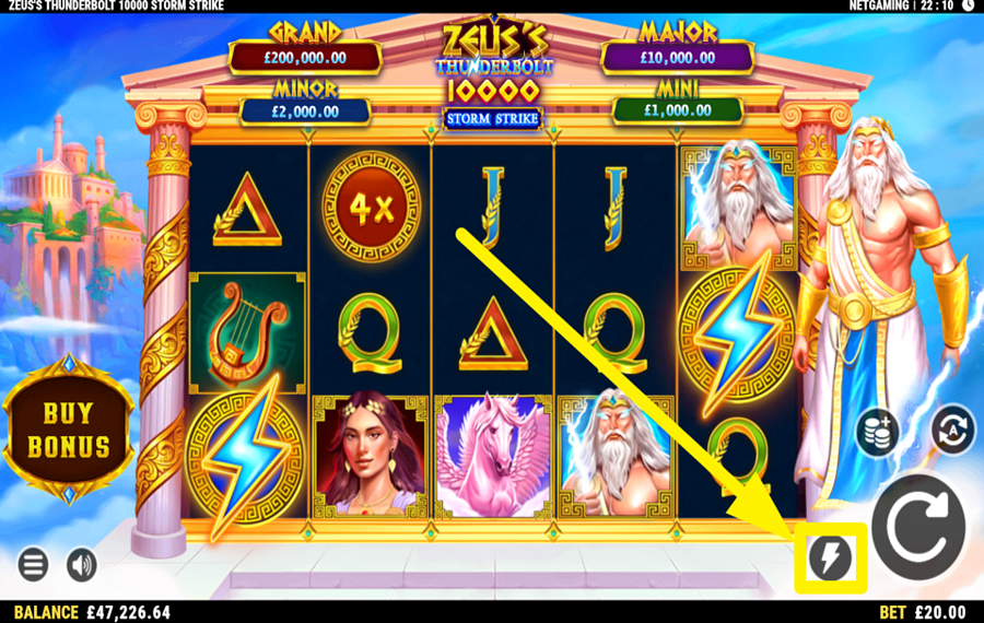 Zeuss Thunderbolt 10000 Storm Strike ゲームのスピードを上げよう。