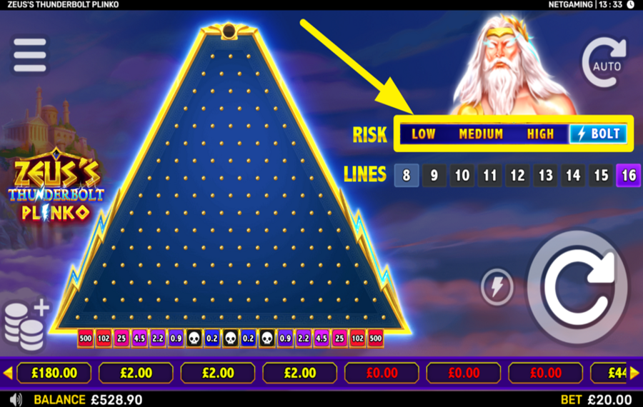 Zeuss Thunderbolt Plinko ВЫБЕРИТЕ УРОВЕНЬ РИСКА.