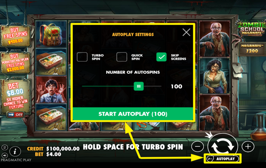 Zombie School Megaways CHOISISSEZ LES TOURS AUTOMATIQUES.
