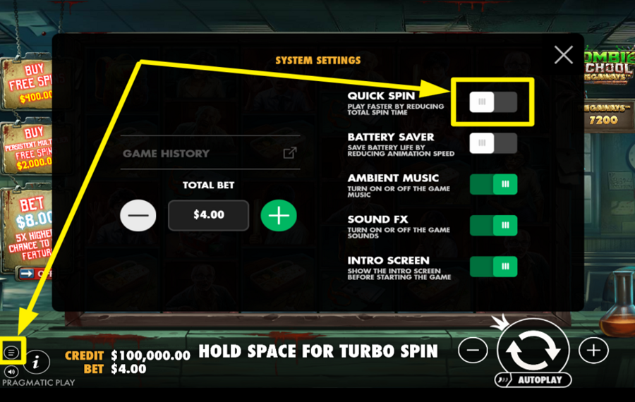 Zombie School Megaways CHANGER LA VITESSE.