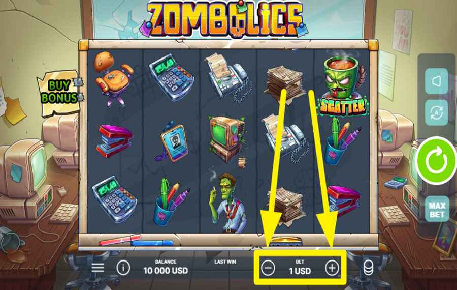 Zombolics SELECT YOUR BET AMOUNT.