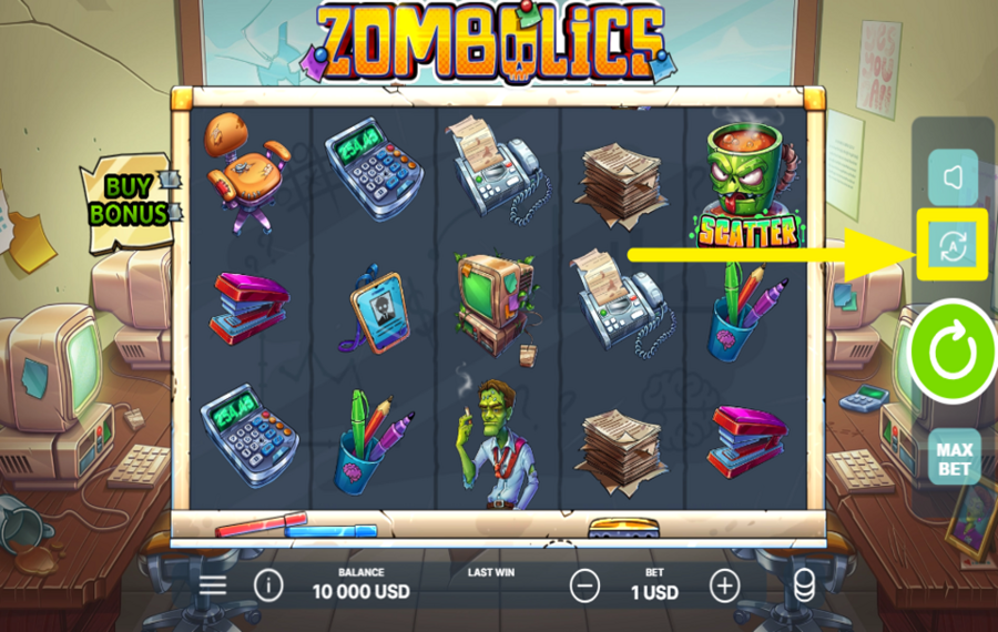 Zombolics INITIATE AUTOMATIC SPINS.