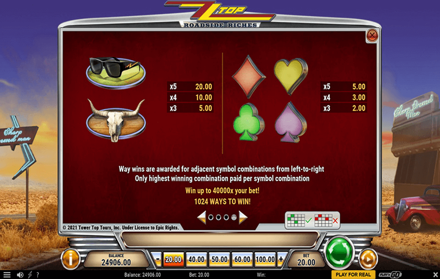 ZZ Top Roadside Riches Wählen Sie die Gewinnlinien.