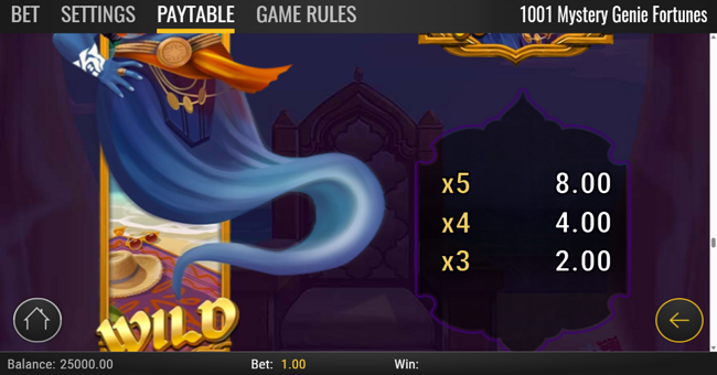 1001 mystery genie fortunes paytable 1 paytable