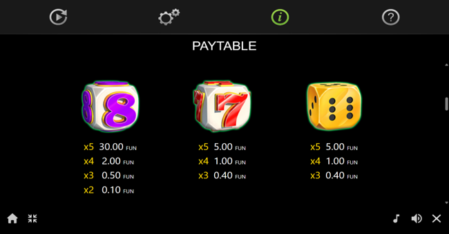 100 bulky dice paytable 2 paytable