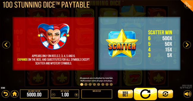 100 stunning dice paytable 1 paytable