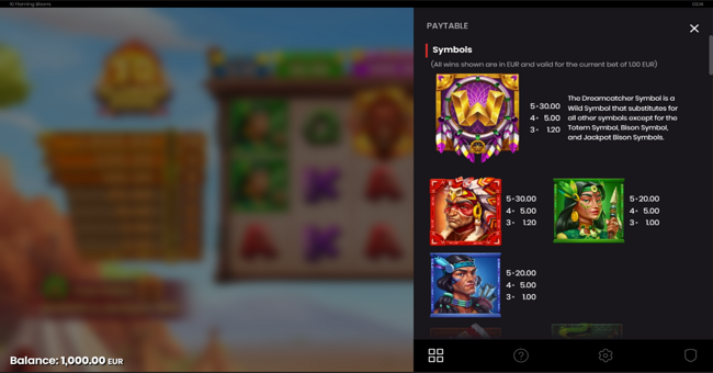 10 flaming bisons paytable 1 paytable