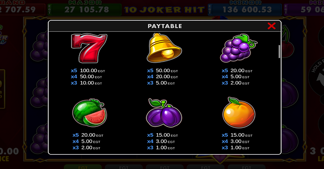 10 joker hit paytable 1 paytable
