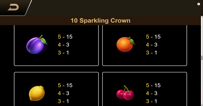10 sparkling crown paytable 2 paytable