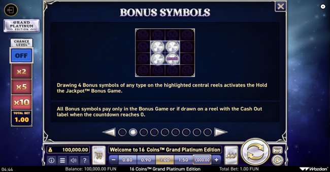16 coins grand platinum edition paytable paytable