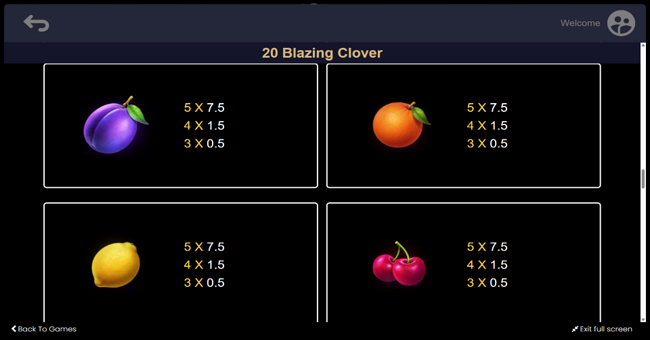20 blazing clover paytable 2 paytable