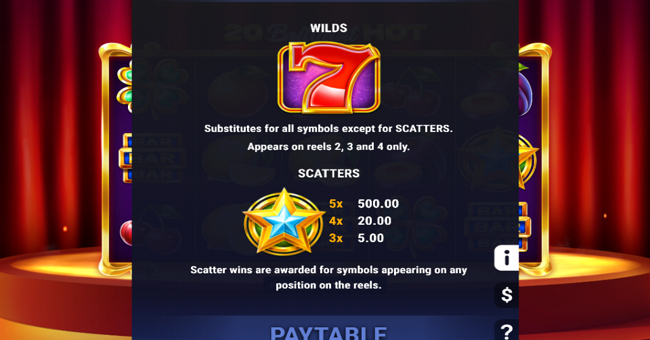 20 brilliant hot paytable 2 paytable