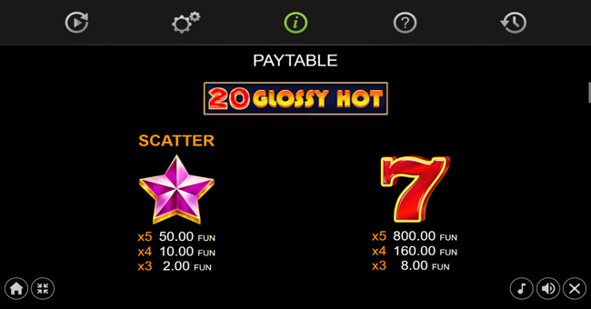 20 glossy hot golden coins link paytable 1 paytable