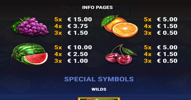 20 hot super fruits paytable 2 paytable