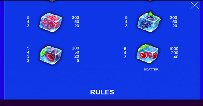 20 icy fruits paytable 2 paytable