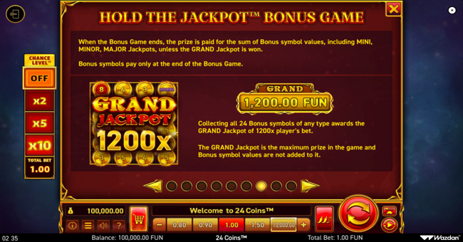 24 coins paytable 4 paytable