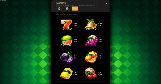 256 frutas grandes paytable paytable