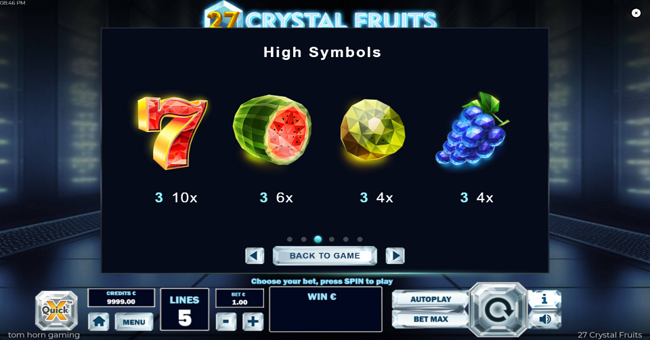 27 crystal fruits paytable 1 paytable