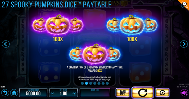 27 spooky pumpkins dice paytable 1 paytable