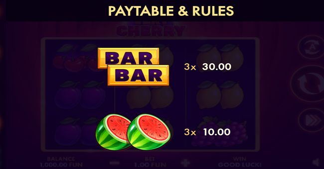 27 very cherry classic series paytable 2 paytable