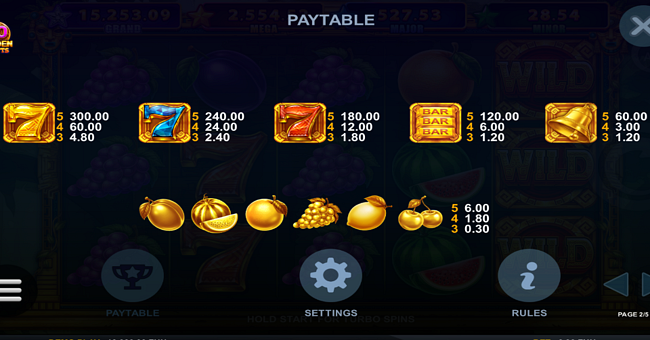 30 golden fruits paytable 2 paytable